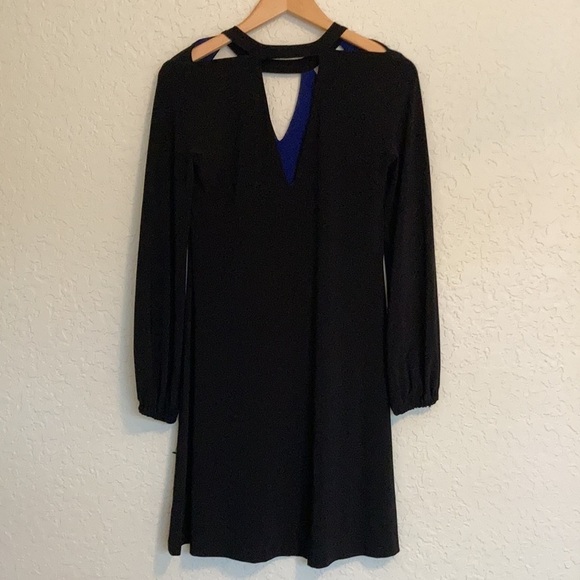 Norma Kamali black long sleeve dress with cutout neckline design. - Picture 8 of 9